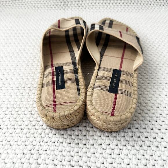 Burberry Classic Nova Check Plaid Fabric Espadrille Slide Flatform Sandals 39 - Picture 7 of 10